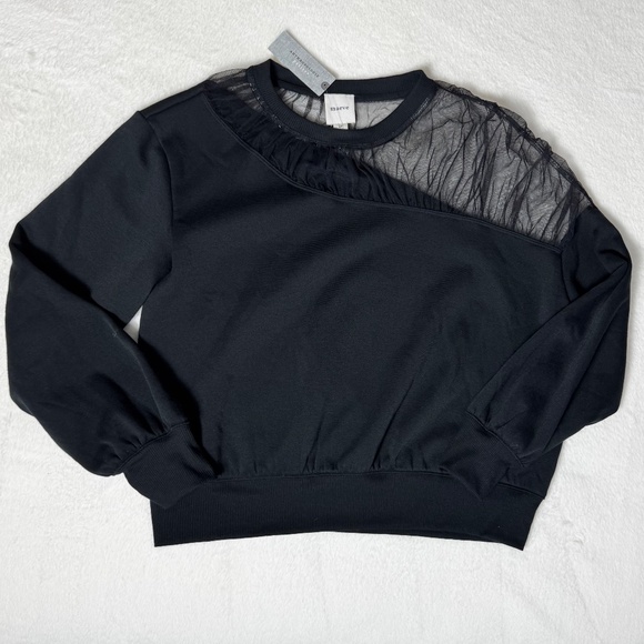 Anthropologie Maeve Sheer-Shoulder Sweatshirt Top Black Size SP - Picture 6 of 13